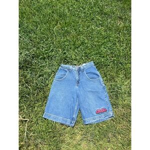 Vintage JNCO Denim Jean Shorts Embroidered Size 30 Skater Y2K